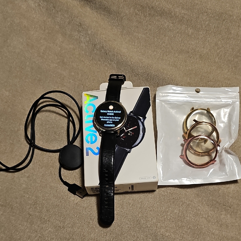 Samsung Galaxy Watch Active2 with Black Band and Multi-Color Bezels